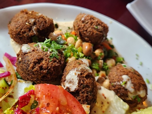 Close-up of falafel and salad on a plate