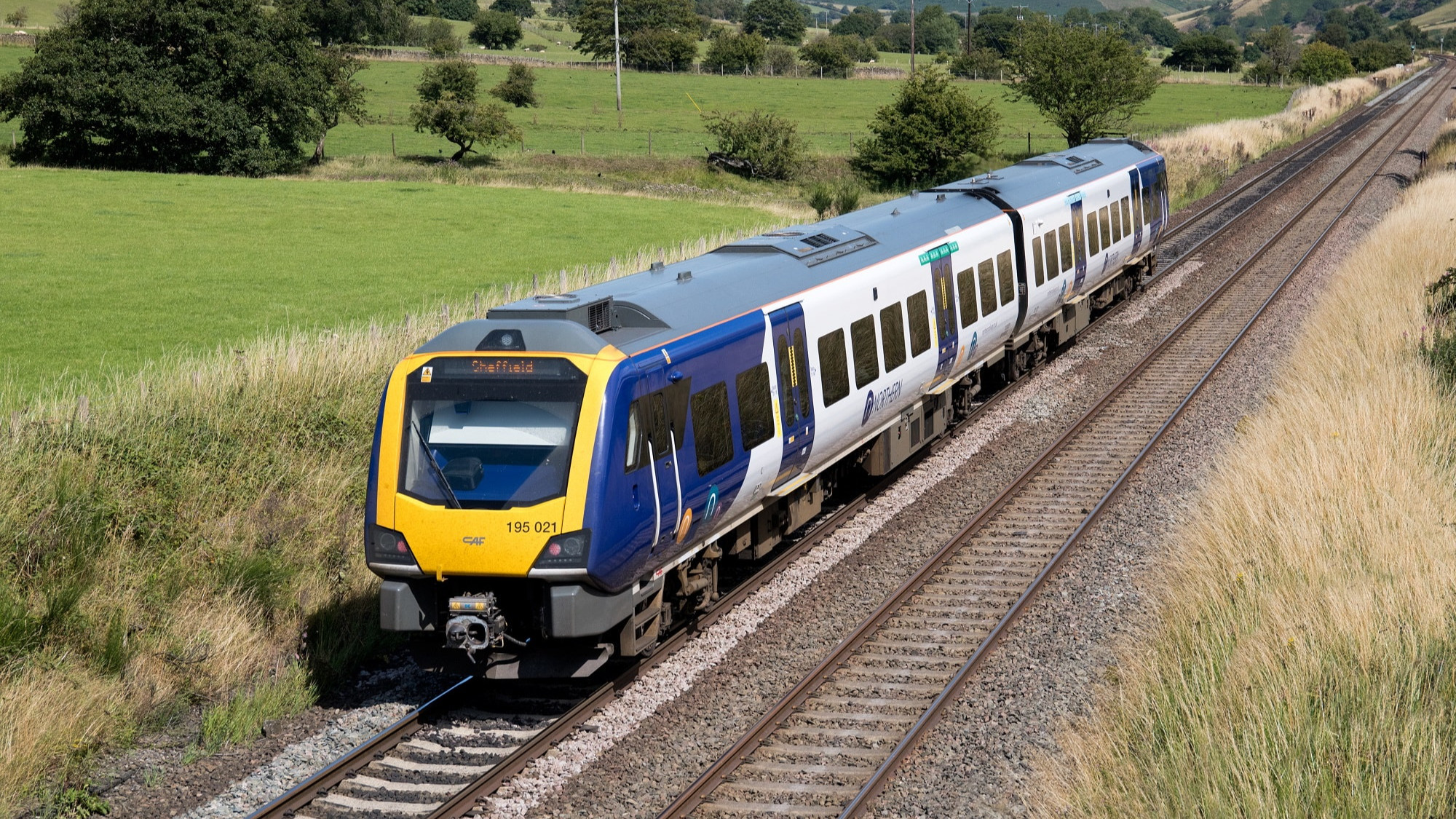 Image shows Northern train en route to Sheffield cropped