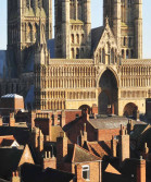 Lincoln cathedral with rooftops in the foreground