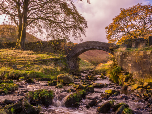 Bridge at sunset on the Marsden Moors near Manchester