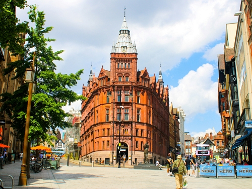 Nottingham city centre in the sunshine