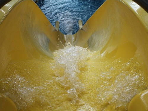 Looking down a yellow waterslide